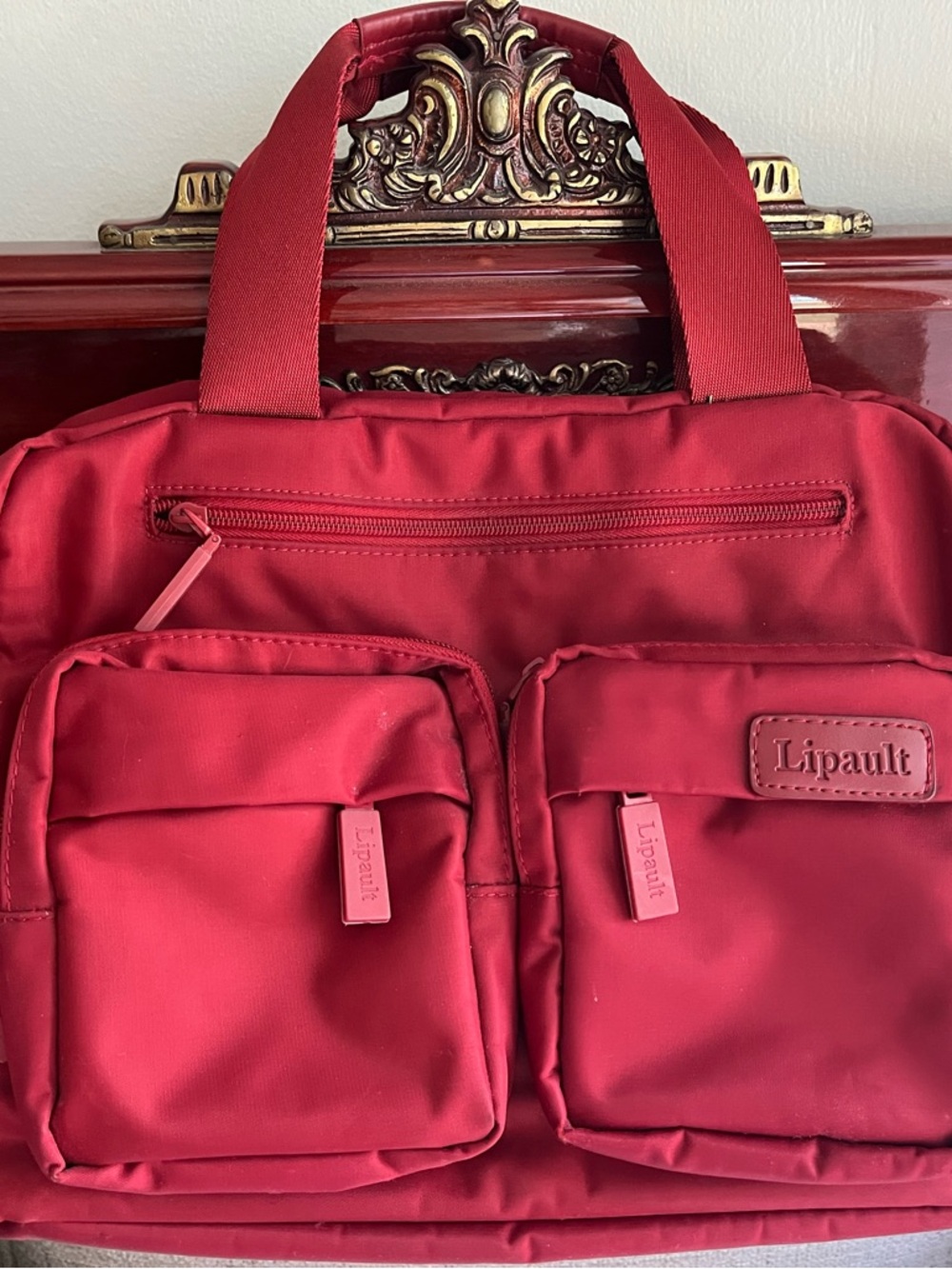Lipault Red Travel Tote Bag with Front Pockets
